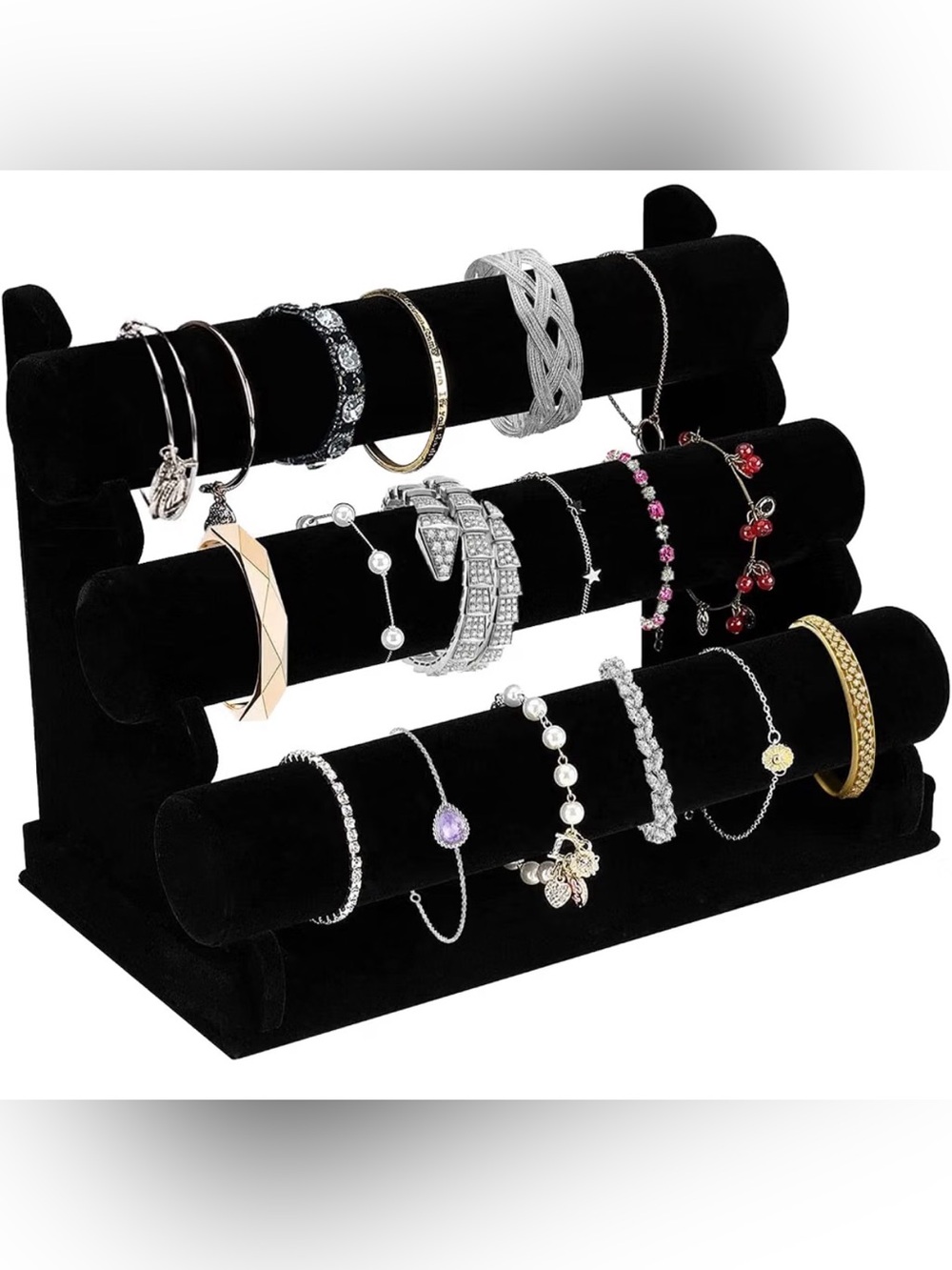 Velvet 3-Tier Bracelet and Bangle Jewelry Display Stand - Black